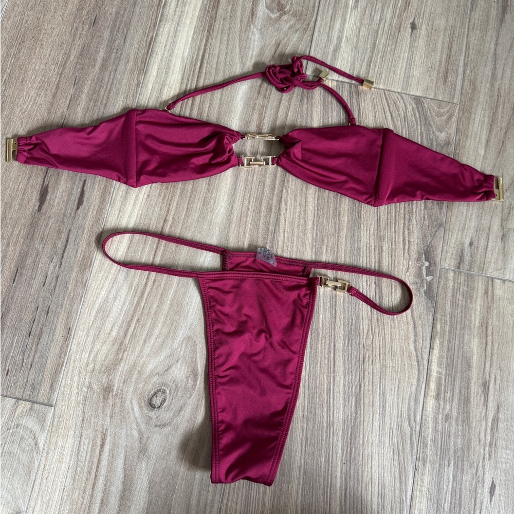 Heart of Sun Burgundy Bikini Set with Gold Accents